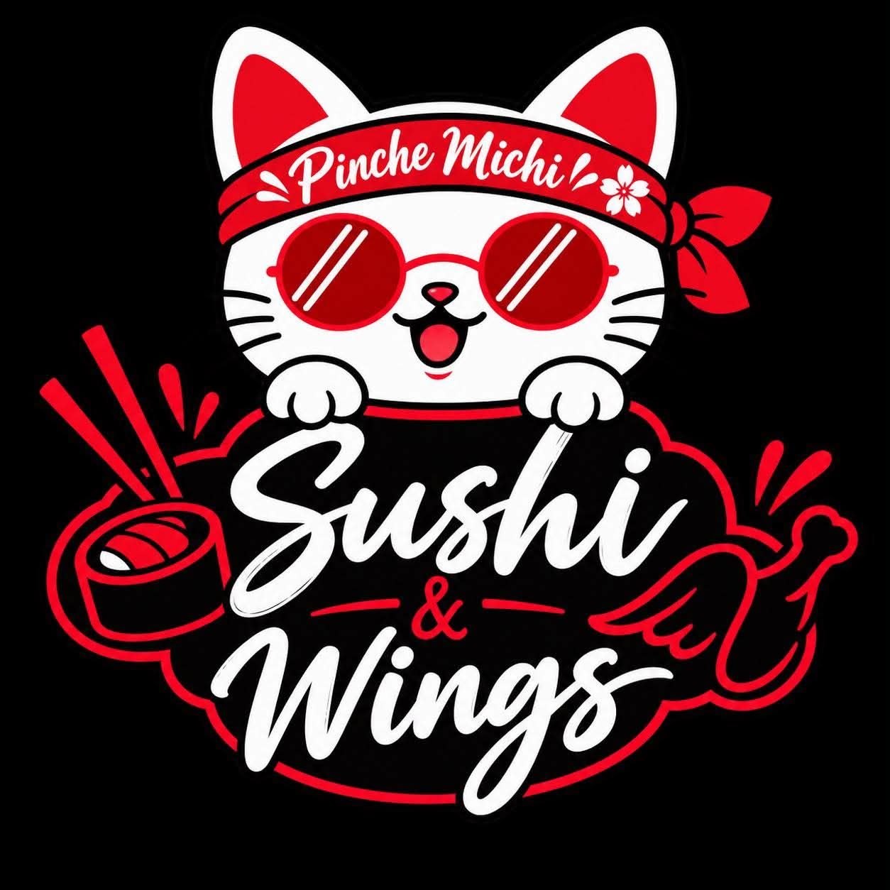 Pinche Michi — gato maneki-neko con lentes rojos